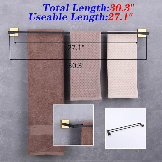 GERZWY 30 Inch Double Towel Bar Rack, Stainless Steel Modren Square Towel Holder for Bathroom Kitchen Wall Mounted (Black  Gold) JG1902C75-BD