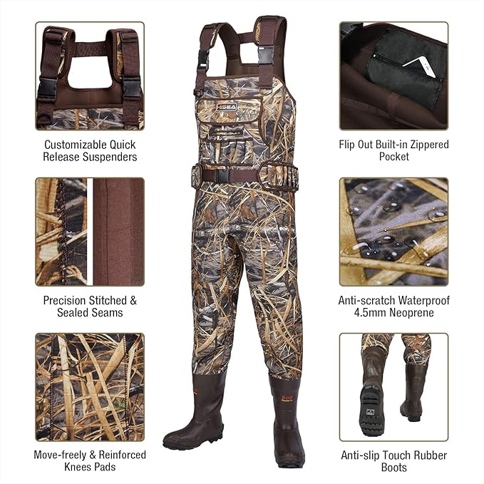 HISEA Hunting Waders, Neoprene Chest Waders for Men with 800G Insulated Boots Waterproof Neoprene Bootfoot Waders