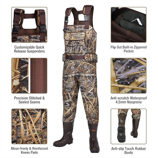 HISEA Hunting Waders, Neoprene Chest Waders for Men with 800G Insulated Boots Waterproof Neoprene Bootfoot Waders