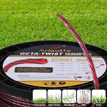 A ANLEOLIFE 3-Pound Heavy Duty Octa-Twist .155-Inch-by-379-ft Trimmer Line Spool,OTRIXT Co-Extruded Multi-Edge Spiral Weed Eater String, Red