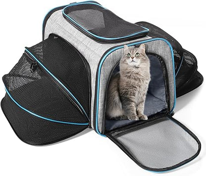Siivton Cat Carrier,2 Sided Expandable Pet Carrier for Travel,Collapsible Soft-Sided Carriers with Removable Fleece Pad and Shoulder Straps,Airline Approved(17.5"x 11"x 11")