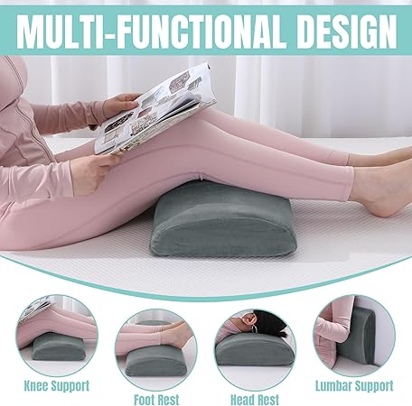 ROYALAY Recliner Leg Rest Cushion with Adjustable Straps Memory Foam Under Knee Pillow for Foot Elevation, Half Moon Leg Pillow Foldable Bolster Pillow for Waist Back Neck Reduce Pressure,Gray