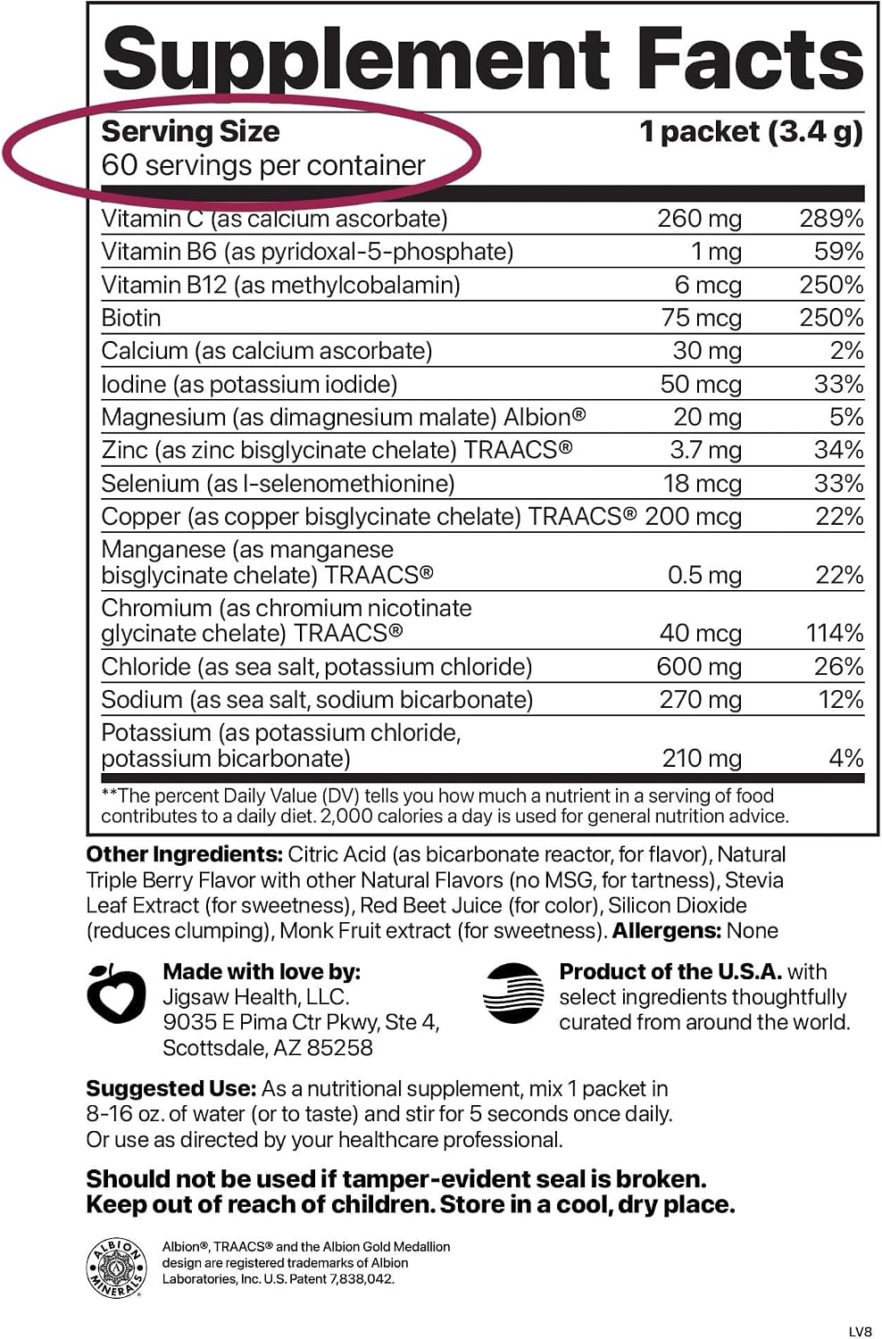 Jigsaw Health Electrolyte Supreme | Broad Spectrum of Electrolytes + Trace Minerals | Berry-Licious Flavor | 60 Servings (Packets)
