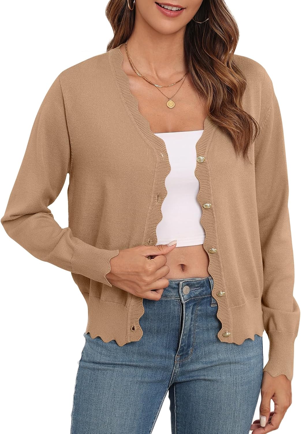 XL Teepie Women's Lightweight Cardigans Casual Long Sleeve V-Neck Button Print Sweaters Open Front Outerwear