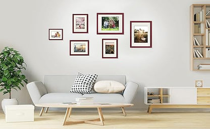 VIOLABBEY 6x8 Picture Frame Red, Photo Frame Set of 4, Display 4x6 Photo with Mat and 6x8 without Mat, Wall or Tabletop, HD Real Glass