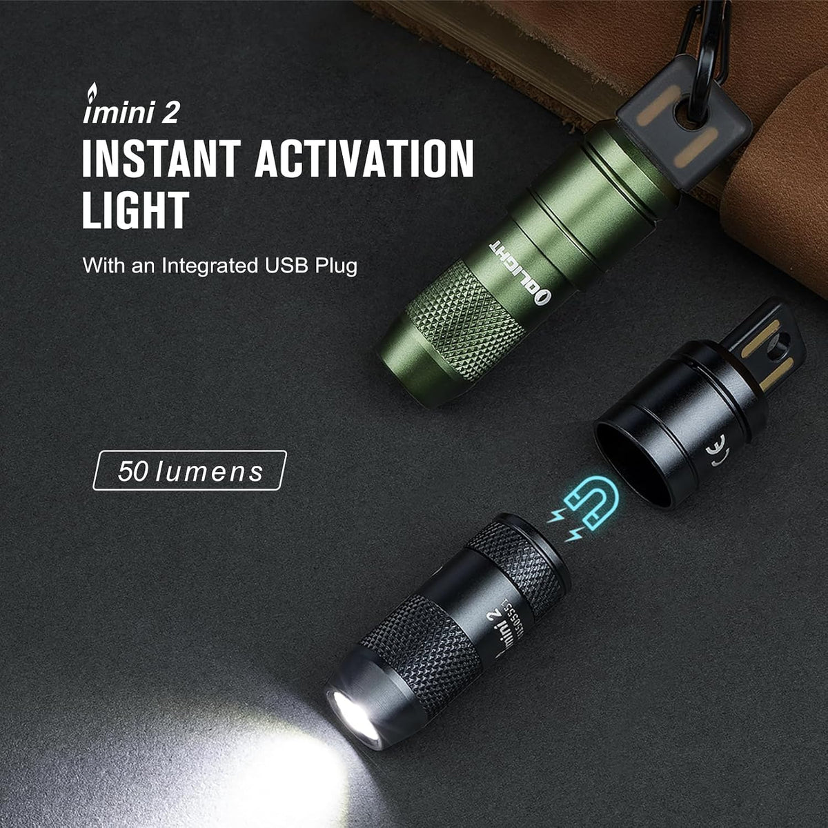 OLIGHT IMINI 2 EDC Rechargeable Keychain Flashlight, 50 Lumens Compact and Portable Mini LED Keyring Lights with Built-in Battery Ideal for Everyday Carry and Emergencies (Black)