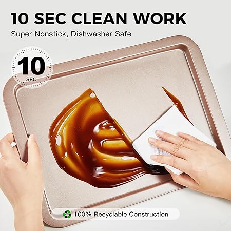 HONGBAKE Cookie Sheets, Baking Sheet Set, Nonstick Oven Pan with Wider Grips, 3 Pack HalfJelly RollQuarter Baking Tray, Premium  Dishwasher Safe
