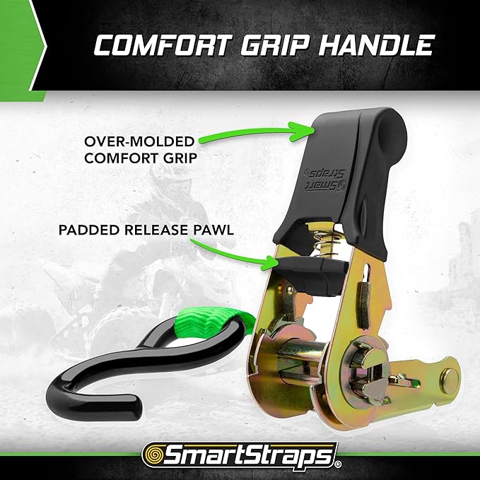 SmartStraps Ratchet Straps - 6ft GRN Padded Ratchet 2pk 1,500lb , green -SMAR138