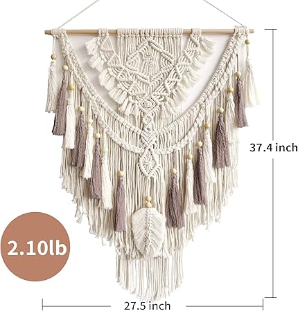 Macrame Wall Hanging, Woven Tapestry Beige  Dusty Rose Handmade Craft Macrame Wall Decor, Gallery  Nursery, Size 37.4 Lx27.5 W