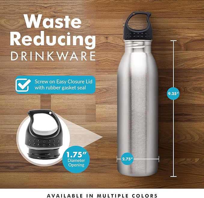 Simply Green Solutions Slim Line Stainless Steel Water Bottle Canteen - 24oz. Capacity