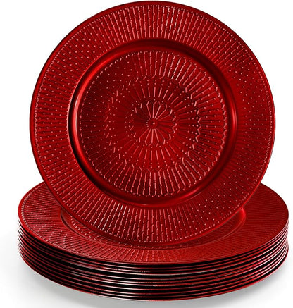DEAYOU 12 Pack Red Charger Plates, 13-inch Beaded Chargers Plates, Wedding Charger Platters for Serving, Party