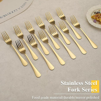 Gold Dinner Forks 12 Pieces, Stainless Steel Titanium Gold Plating Table Forks for Home, Restaurant, Wedding, Parties, Events, Daily Use