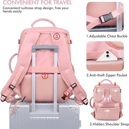 Beraliy Large Travel Backpack for Women, Personal Item Bag Airline Approved, Carry On Luggage, 17.3 inch Laptop Backpack, Waterproof Backpack,Hiking Backpack, Pink