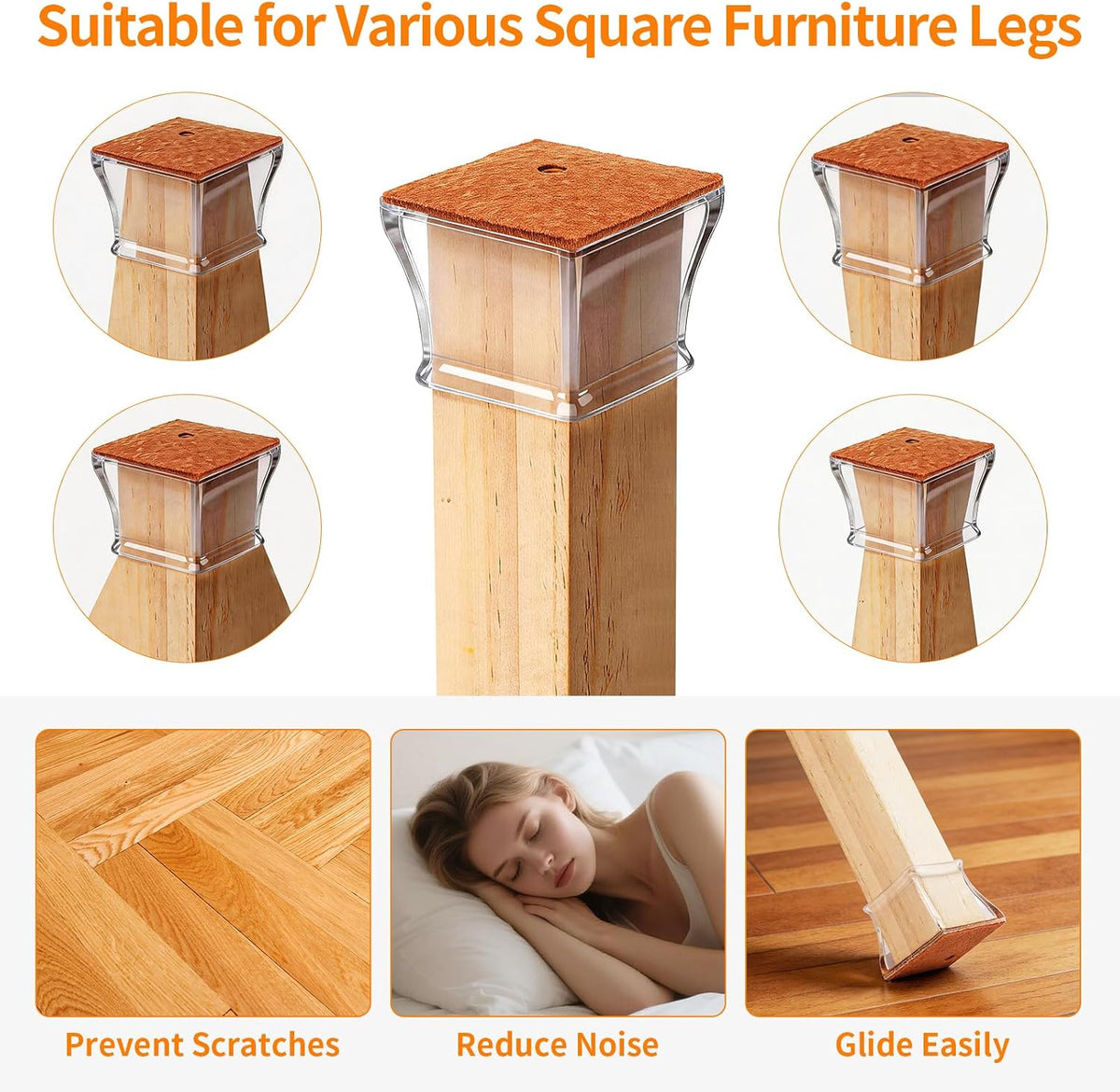 24 PCS Chair Leg Floor Protectors for Hardwood Floors, Furniture Feet Silicone Covers & Rubber Caps, Felt Pads Protect Wood Floor Scratch & Reduce Noise (Square Fit 1-1/4"~1-9/16", 32~39mm)