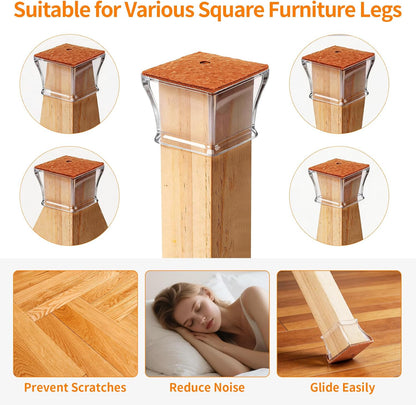 24 PCS Chair Leg Floor Protectors for Hardwood Floors, Furniture Feet Silicone Covers & Rubber Caps, Felt Pads Protect Wood Floor Scratch & Reduce Noise (Square Fit 1-1/4"~1-9/16", 32~39mm)