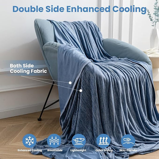OIGAE Cooling Blanket Throw Size, Summer Blanket for Hot Sleepers, Arc-Chill Q-Max 0.5 Cool Fiber, Thin Lightweight Breathable Cold Throw Blanket for Bed Couch All Season Use, 50"x70", Blue