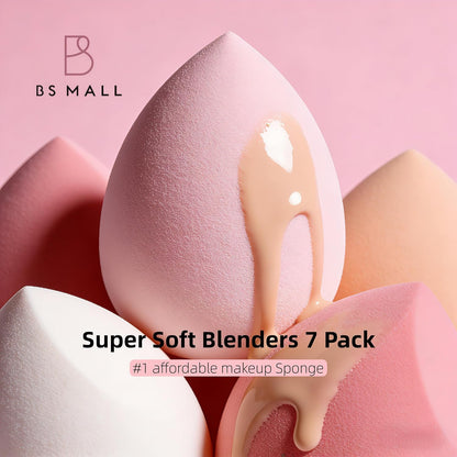 Makeup Sponge Set BS-MALL with Storage Case 7 Pcs for Liquid, Cream, and Powder,SAVE Foundation with 1 Mini Makeup Sponge For Travel Daily Use (A-Pink)
