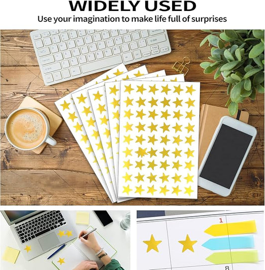 1080 Gold Star Stickers - Foil Star Stickers for Youngsters, DIY & Office Decoration, Student Planner & Classroom Teacher Supplies