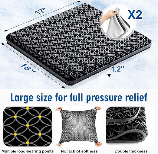 Seat Cushion, Gel Seat Cushion, Breathable Cool Suitable as Office Chair Cushion, Car Seat Cushion, Wheelchair Cushion, Large Size, Strong Support, Relieve Sciatica and Backache, 2 Anti-slip Covers1