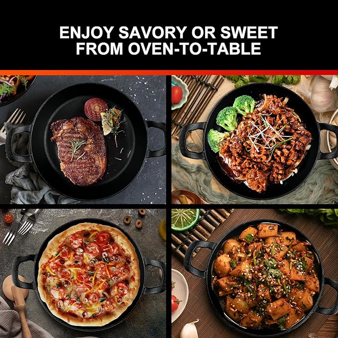 DVK Small Cast Iron Skillet Round Frying Shrimp Pan Set Suitable for kitchen, Indoor and Outdoor Picnics (2, 6In)