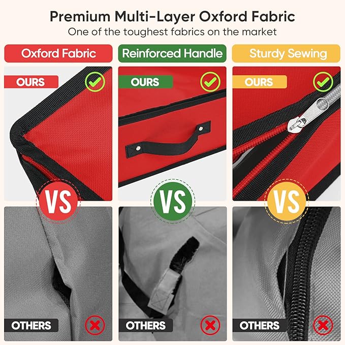 BALEINE Wrapping Paper Storage Organizer, 40" Durable 600D Oxford Fabric Gift Wrap Storage Bag with Flexible Partitions for Ribbon, Holiday Accessories (Red)