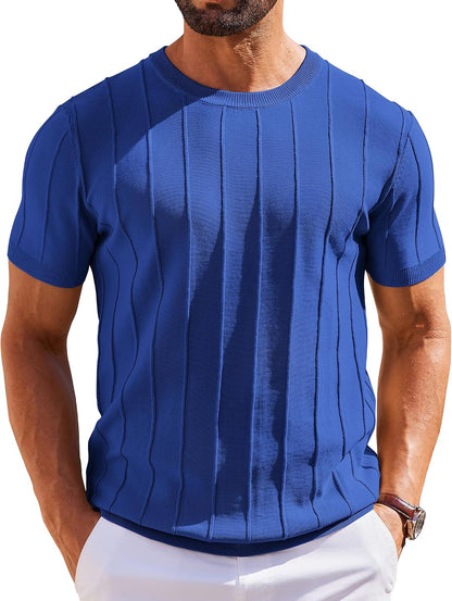 COOFANDY Men's T- Shirts Short Sleeve Knit Sweater Shirt Casual Crewneck Ribbed Pullover Tees.