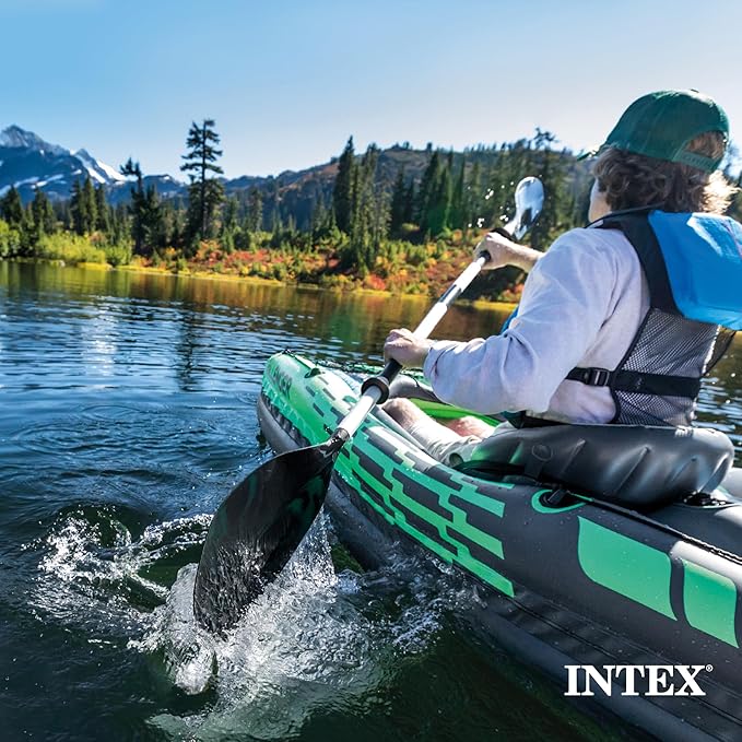 Intex 69629E 86" Kayak Paddle: Ribbed Spoon Shaped Blades  Durable Lightweight Shaft  Comfortable Grips  3-Position Feather Adjustability  TUV RL Approved