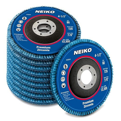 Neiko 11120A Premium Zirconia Flap Disc | 4.5" x 7/8-Inch, 60 Grit, Bevel Type #29 - 5 Pack