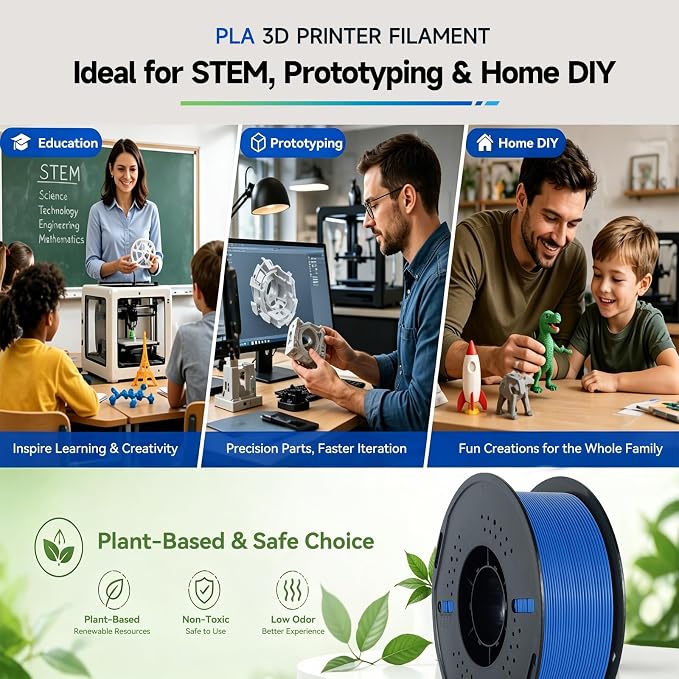 Kingroon PLA 3D Printer Filament, Dimensional Accuracy +/- 0.02 mm, 1 kg Spool(2.2lbs), 1.75 mm?Blue