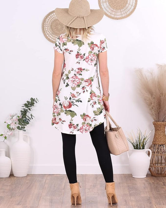 Popana Short Sleeve Tunic Tops to Wear with Leggings Made in USA Short Sleeve Shirts for Women - Loose Fit Womens Summer Tops