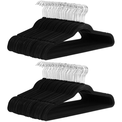 Basics Slim Velvet Non-Slip Space Saving Suit Clothes Hangers, Closet Organizer, Black/Silver, 100-Pack
