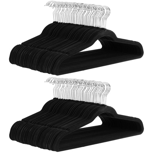 Basics Slim Velvet Non-Slip Space Saving Suit Clothes Hangers, Closet Organizer, Black/Silver, 100-Pack