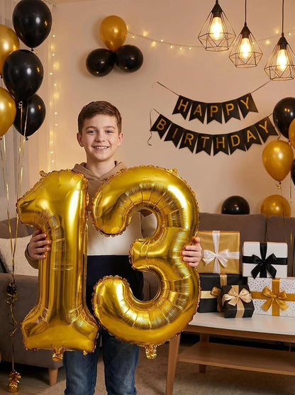 YPSelected 34 Inch Large Foil Helium Number Balloon Birthday Wedding Party pack of 6 (Gold, 3)