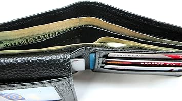 RFID Blocking Genuine Top Grain Leather Men's Wallet Bifold ID Window 8 Credit Card Slot -BLACK