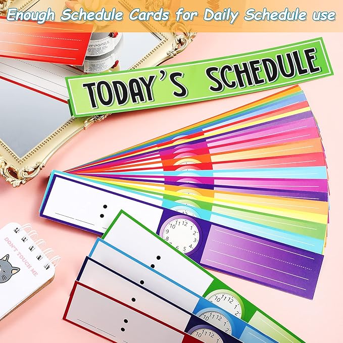 Chinco Daily Schedule Pocket Chart School Class Schedule Kit 13+1 Pocket Chart, 2 Hook, Title Card, 30 Double-Sided Blank Erasable Card for Classroom School or Home(Blue)