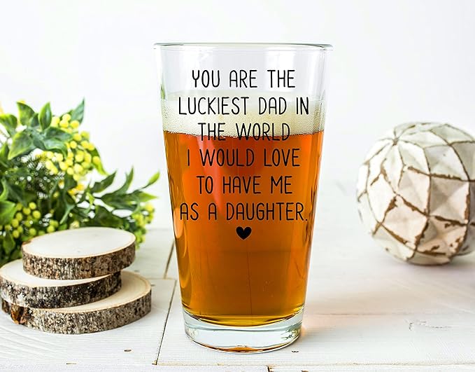 PREZZY Beer Mug for Father's Day Dad You Are the Luckiest Dad in the World I Would Love to Have Me as a Daughter Beer Glass for Dad, Best Dad Beer Glass, Daddy Beer Glass for Christmas, Anniversary