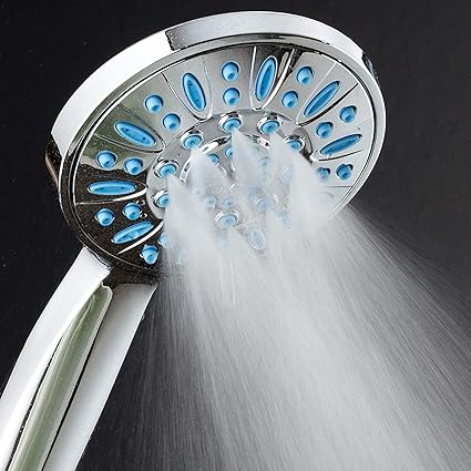 AquaDance Anti-Clog High-Pressure 6-setting Hand Shower with Nozzle Protection from Growth of Grime for Stronger Shower! Aqua Blue