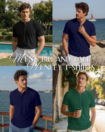 Ficerd 1 piece Men's Big and Tall Henley T-Shirts Short Sleeve Plus Size Tee Loose Casual Shirts Basic Oversized Tops
