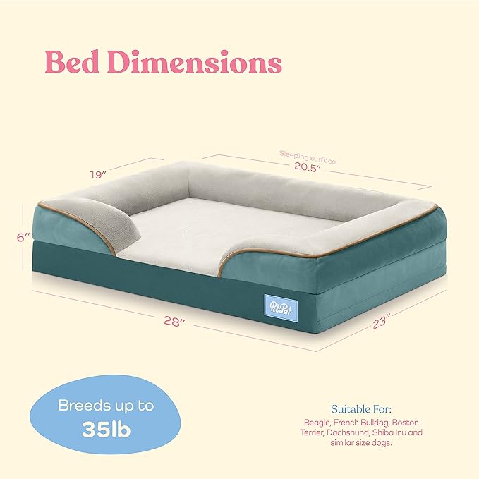 Orthopedic Sofa Dog Bed - Ultra Comfortable Dog Beds for Medium Dogs - Breathable & Waterproof Pet Bed- Egg Foam Sofa Bed with Extra Head and Neck Support - Removable Washable Cover & Nonslip Bottom.