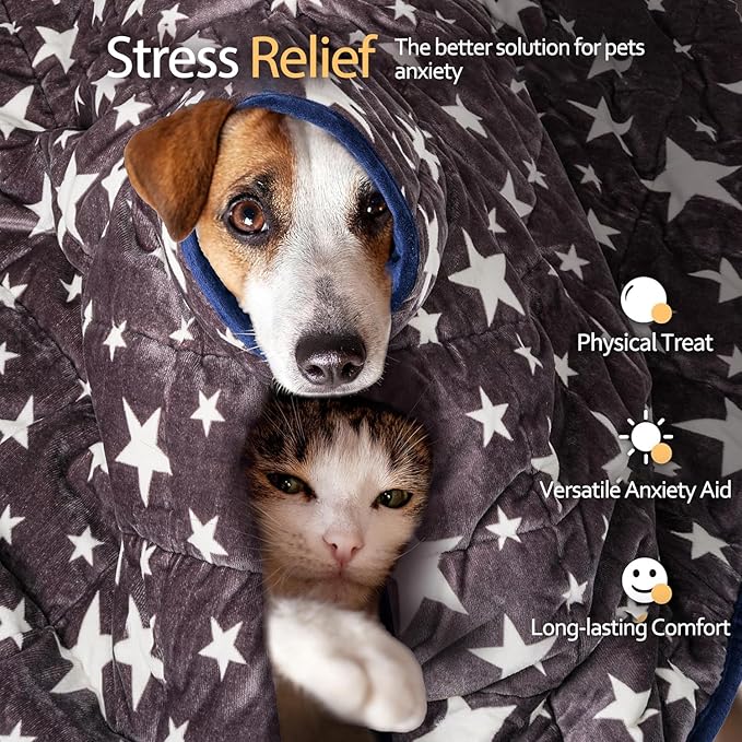 LaSyL Weighted Blanket for Pets  Thunder Blanket for Dogs Anxiety  Premium Soft Minky  Relaxation  Calming  Anti Anxiety  Blue Grey Star, Washable Small 24" L x 32" W