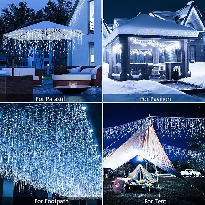 32.8ft 300LED Icicle String Lights Solar Hanging Light 8 Modes Waterproof Icicle Christmas Lights with Remote Decor Curtain Fairy Lights 60 Drops Hanging Decor Home,Party,Wedding (White)