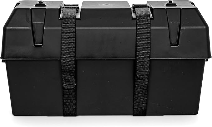 Camco Double Battery Box | Safely Stores RV, Automotive, and Marine Batteries | Features a Heavy-Duty Corrosion-Resilient Polymer Construction and Measures Inside 21-1/2" x 7-3/8" x 11-3/16" (55375)