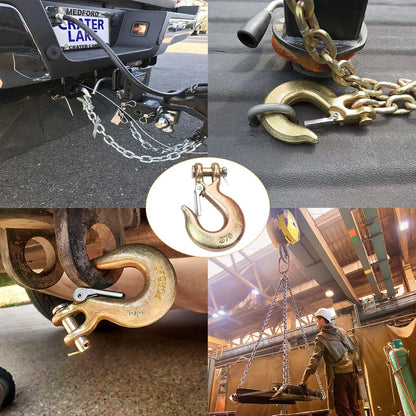 3/8 Inch Clevis Slip Hook, 2Pcs Trailer Safety Chain Hooks, Heavy Duty Forged G70 Hook with Safety Latch, Clevis Rigging Tow Winch Trailer for Transport, Lift and Pull, Capacity18000 lbs