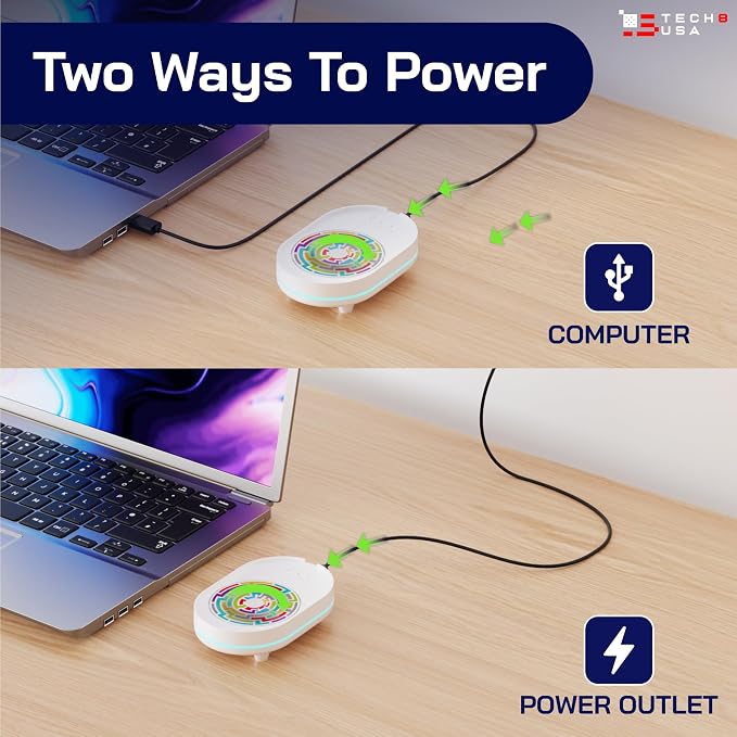 TECH8 USA Undetectable Mouse Mover Jiggler with Ambient Glow Ring and Hologram Disc for Laptops, PC, No Software, Random Movement, Designed, Patented and Trademarked in USA - 3D Hologram Glass