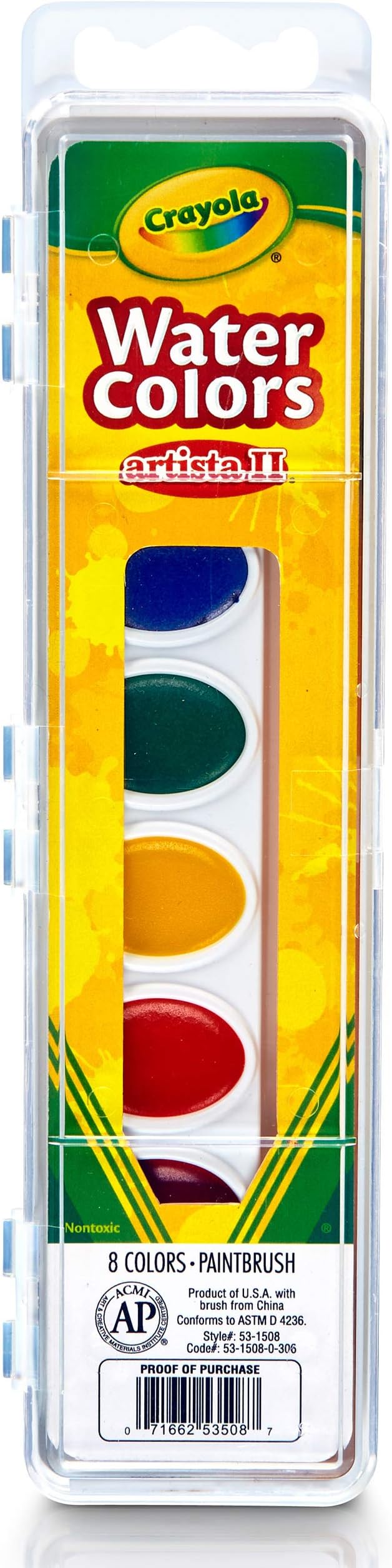 Crayola Watercolor Set with Brush, At Home Crafts for Kids, 8 Count (53-1508)