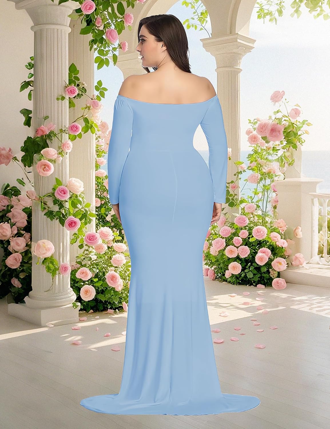 Mommy Jennie Maternity Dress for Photoshoot for Baby Shower | Long Sleeves, Photography, Stretchy, Pregnancy Fitted Gowns, Off Shoulder, Maternity Photoshoot Outfits