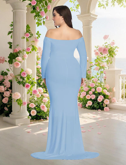 Mommy Jennie Maternity Dress for Photoshoot for Baby Shower | Long Sleeves, Photography, Stretchy, Pregnancy Fitted Gowns, Off Shoulder, Maternity Photoshoot Outfits