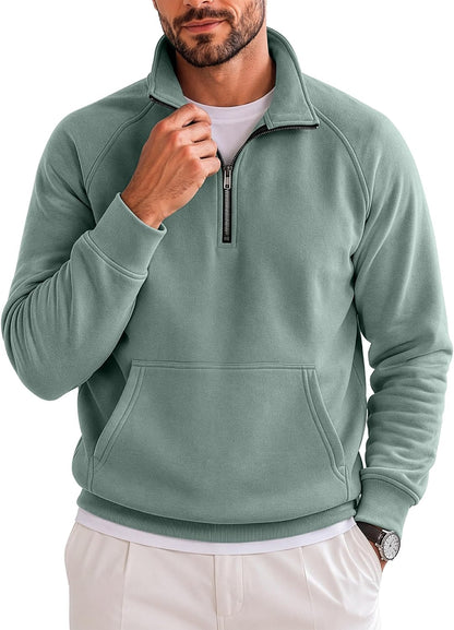 JMIERR Men's Fleece Quarter Zip Pullover Sweater Casual Cotton Fall Winter Family Outfit Warm Mock Neck with Pockets