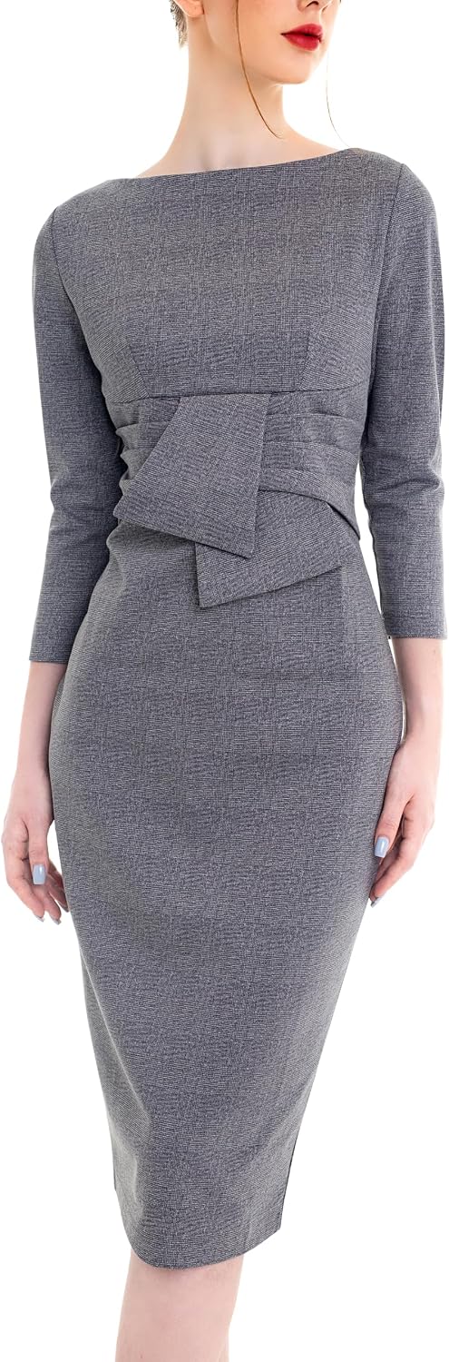 Marycrafts Women's Square Neck Sheath Midi Work Dress