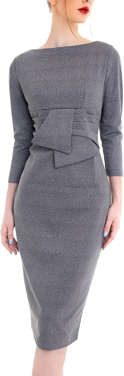 Marycrafts Women's Square Neck Sheath Midi Work Dress